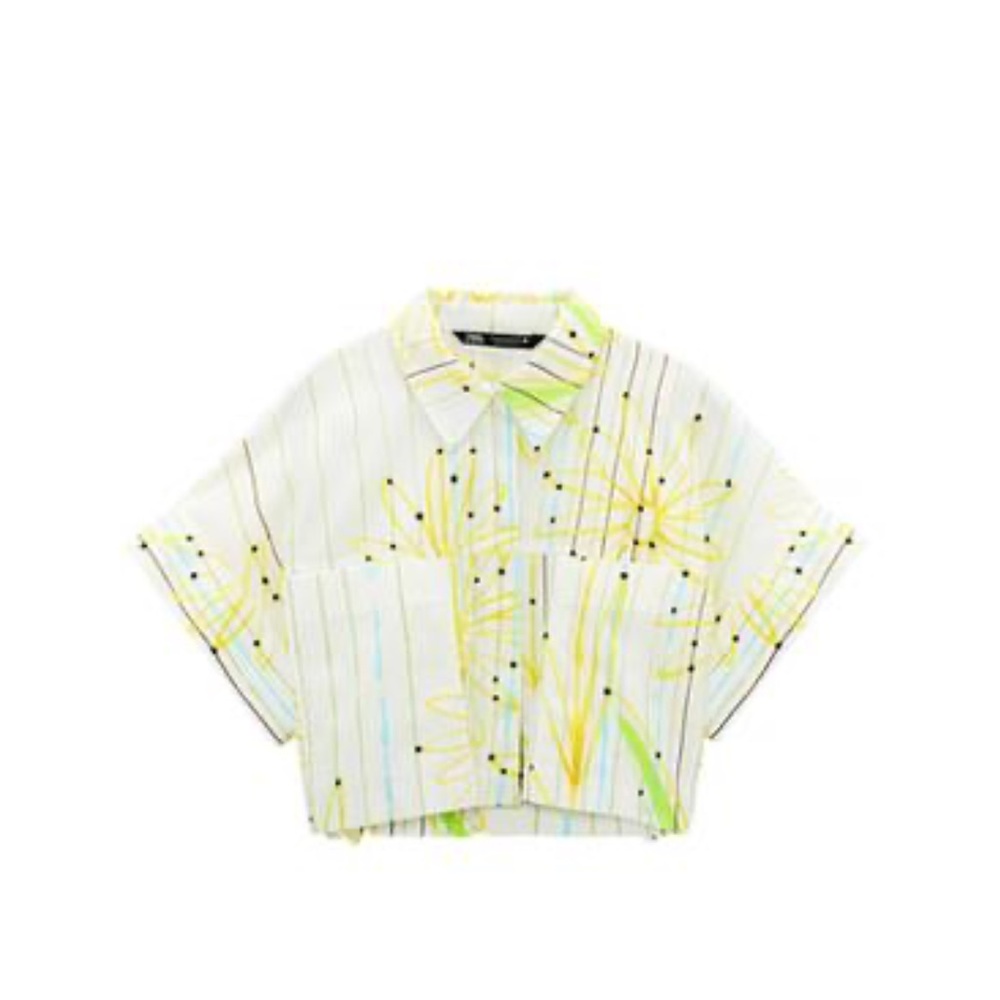 Zara White and Yellow Floral Top
